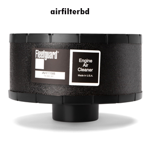 An image showcasing the Fleetguard AH1198 Air Filter with a vehicle engine in the background.